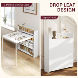 HOMCOM Kitchen Table, Folding Dining Table, with 4-Tier Shelves, Modern Drop-Leaf Table, White - thumbnail 4