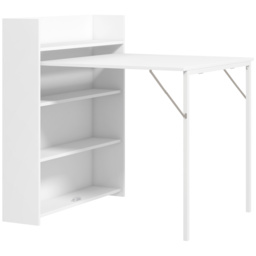 HOMCOM Kitchen Table, Folding Dining Table, with 4-Tier Shelves, Modern Drop-Leaf Table, White - thumbnail 1