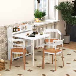 HOMCOM Kitchen Table, Folding Dining Table, with 4-Tier Shelves, Modern Drop-Leaf Table, White - thumbnail 2