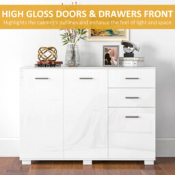 HOMCOM Sideboard, Modern Storage Cabinet w/ 2 Drawers, 3 Doors, Adjustable Shelves, Kitchen Cabinet for Living Room, Dining Room, High Gloss White - thumbnail 6