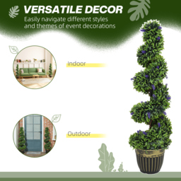HOMCOM Set of 2 Decorative Artificial Plants, Boxwood Spiral Topiary Tree with Lavender and Pot, Fake Plants for Home Indoor Outdoor Decor, 115cm - thumbnail 5