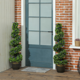HOMCOM Set of 2 Decorative Artificial Plants, Boxwood Spiral Topiary Tree with Lavender and Pot, Fake Plants for Home Indoor Outdoor Decor, 115cm - thumbnail 2