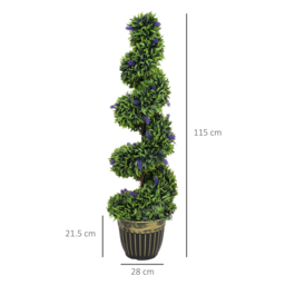HOMCOM Set of 2 Decorative Artificial Plants, Boxwood Spiral Topiary Tree with Lavender and Pot, Fake Plants for Home Indoor Outdoor Decor, 115cm - thumbnail 3