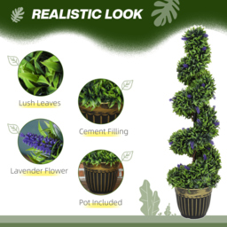 HOMCOM Set of 2 Decorative Artificial Plants, Boxwood Spiral Topiary Tree with Lavender and Pot, Fake Plants for Home Indoor Outdoor Decor, 115cm - thumbnail 4