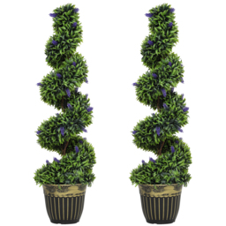 HOMCOM Set of 2 Decorative Artificial Plants, Boxwood Spiral Topiary Tree with Lavender and Pot, Fake Plants for Home Indoor Outdoor Decor, 115cm - thumbnail 1