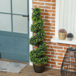 HOMCOM Set of 2 Decorative Artificial Plants, Boxwood Spiral Topiary Tree with Lavender and Pot, Fake Plants for Home Indoor Outdoor Decor, 115cm - thumbnail 7