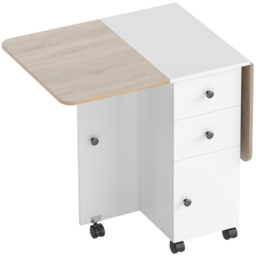 HOMCOM Multi-Storage Six-Person Drop Leaf Dining Table -  Oak and White - Aosom UK - thumbnail 1