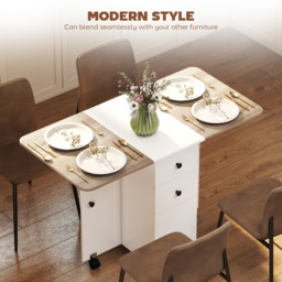 HOMCOM Multi-Storage Six-Person Drop Leaf Dining Table -  Oak and White - Aosom UK - thumbnail 4