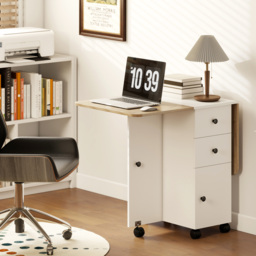 HOMCOM Multi-Storage Six-Person Drop Leaf Dining Table -  Oak and White - Aosom UK - thumbnail 8