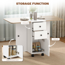 HOMCOM Multi-Storage Six-Person Drop Leaf Dining Table -  Oak and White - Aosom UK - thumbnail 6