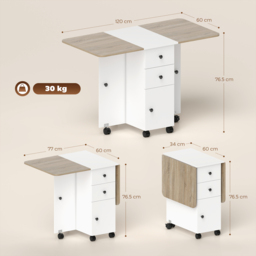 HOMCOM Multi-Storage Six-Person Drop Leaf Dining Table -  Oak and White - Aosom UK - thumbnail 3