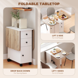 HOMCOM Multi-Storage Six-Person Drop Leaf Dining Table -  Oak and White - Aosom UK - thumbnail 5