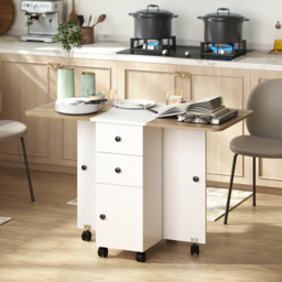 HOMCOM Multi-Storage Six-Person Drop Leaf Dining Table -  Oak and White - Aosom UK - thumbnail 2