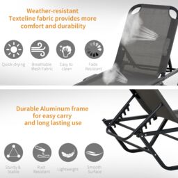 Outsunny Sun Lounger Relaxer Recliner with 5-Position Adjustable Backrest Lightweight Frame for Pool or Sun Bathing Grey - Aosom UK - thumbnail 4
