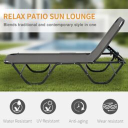 Outsunny Sun Lounger Relaxer Recliner with 5-Position Adjustable Backrest Lightweight Frame for Pool or Sun Bathing Grey - Aosom UK - thumbnail 6