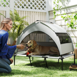 PawHut Portable Elevated Dog Bed with Removable Canopy, Cooling Raised Pet Cot for Large Dogs, 106 x 76 x 94 cm - thumbnail 2