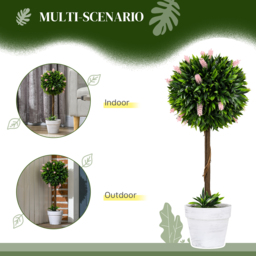 HOMCOM Set of 2 Decorative Artificial Plants Ball Trees with Flower for Home Indoor Outdoor Decor, 60cm ,Pink - thumbnail 5