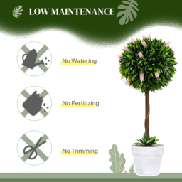 HOMCOM Set of 2 Decorative Artificial Plants Ball Trees with Flower for Home Indoor Outdoor Decor, 60cm ,Pink - thumbnail 6