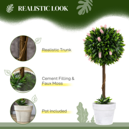 HOMCOM Set of 2 Decorative Artificial Plants Ball Trees with Flower for Home Indoor Outdoor Decor, 60cm ,Pink - thumbnail 4