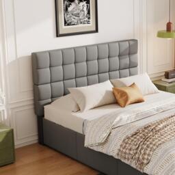 Elegant Upholstered Bed with Hydraulic Lift, Sturdy Storage Bed with 3 Storage Drawers, 202L x 148W x 100H cm, Grey - Aosom UK - thumbnail 7