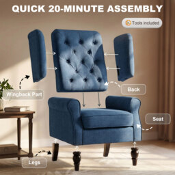 HOMCOM Wingback Accent Chair, Retro Upholstered Button Tufted Occasional Chair for Living Room and Bedroom, Cat Scratch Anti, Blue - Aosom UK - thumbnail 7