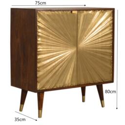 Solid Mango Wood Bedside Cabinet with Brass-Plated Doors, Clear Natural Finish, Cupboard for Living Room, 35L x 75W x 80H cm, Brown - Aosom UK - thumbnail 3