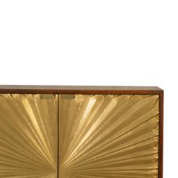 Solid Mango Wood Bedside Cabinet with Brass-Plated Doors, Clear Natural Finish, Cupboard for Living Room, 35L x 75W x 80H cm, Brown - Aosom UK - thumbnail 4