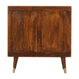 Solid Mango Wood Bedside Cabinet with Brass-Plated Doors, Clear Natural Finish, Cupboard for Living Room, 35L x 75W x 80H cm, Brown - Aosom UK - thumbnail 9