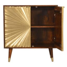 Solid Mango Wood Bedside Cabinet with Brass-Plated Doors, Clear Natural Finish, Cupboard for Living Room, 35L x 75W x 80H cm, Brown - Aosom UK - thumbnail 7