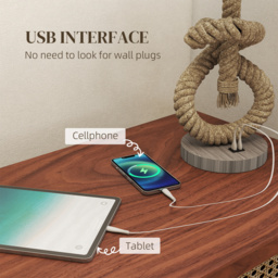 HOMCOM Nautical Table Lamps Set of 2 with USB Charging Port, Bedside Lamps for Bedroom Living Room, Warm White LED Bulb Included, with Hemp Rope, Natural - thumbnail 6