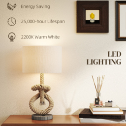 HOMCOM Nautical Table Lamps Set of 2 with USB Charging Port, Bedside Lamps for Bedroom Living Room, Warm White LED Bulb Included, with Hemp Rope, Natural - thumbnail 5