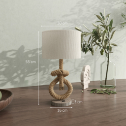 HOMCOM Nautical Table Lamps Set of 2 with USB Charging Port, Bedside Lamps for Bedroom Living Room, Warm White LED Bulb Included, with Hemp Rope, Natural - thumbnail 3