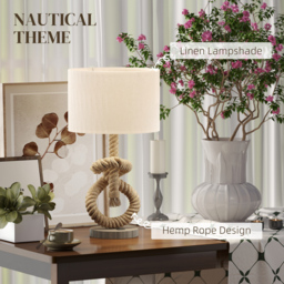 HOMCOM Nautical Table Lamps Set of 2 with USB Charging Port, Bedside Lamps for Bedroom Living Room, Warm White LED Bulb Included, with Hemp Rope, Natural - thumbnail 4