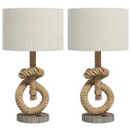 HOMCOM Nautical Table Lamps Set of 2 with USB Charging Port, Bedside Lamps for Bedroom Living Room, Warm White LED Bulb Included, with Hemp Rope, Natural - thumbnail 1