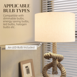 HOMCOM Nautical Table Lamps Set of 2 with USB Charging Port, Bedside Lamps for Bedroom Living Room, Warm White LED Bulb Included, with Hemp Rope, Natural - thumbnail 7