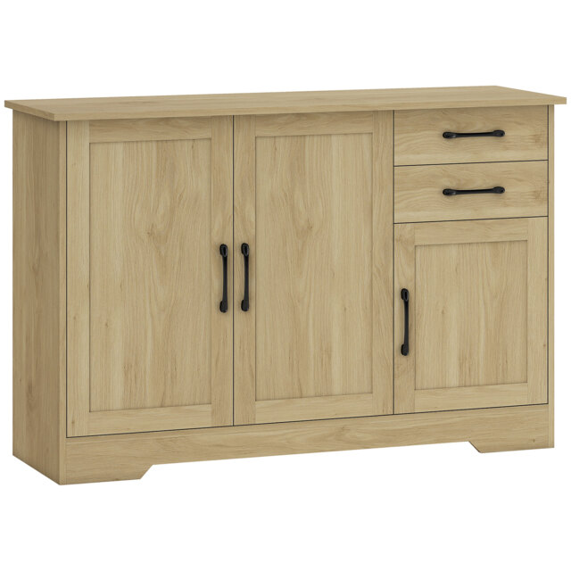 HOMCOM Sideboard with 2 Drawers Modern Storage Cabinet, Kitchen Cupboard with Adjustable Shelf and 3 Doors Natural - image 1