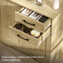 HOMCOM Sideboard with 2 Drawers Modern Storage Cabinet, Kitchen Cupboard with Adjustable Shelf and 3 Doors Natural - thumbnail 5