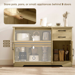 HOMCOM Sideboard with 2 Drawers Modern Storage Cabinet, Kitchen Cupboard with Adjustable Shelf and 3 Doors Natural - thumbnail 4