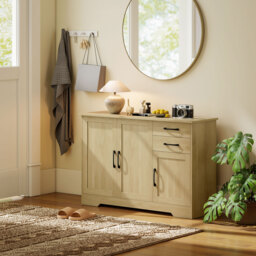 HOMCOM Sideboard with 2 Drawers Modern Storage Cabinet, Kitchen Cupboard with Adjustable Shelf and 3 Doors Natural - thumbnail 9