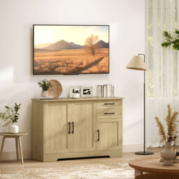 HOMCOM Sideboard with 2 Drawers Modern Storage Cabinet, Kitchen Cupboard with Adjustable Shelf and 3 Doors Natural - thumbnail 8