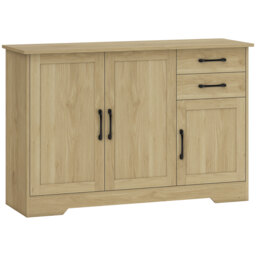 HOMCOM Sideboard with 2 Drawers Modern Storage Cabinet, Kitchen Cupboard with Adjustable Shelf and 3 Doors Natural - thumbnail 1