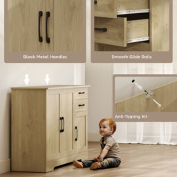 HOMCOM Sideboard with 2 Drawers Modern Storage Cabinet, Kitchen Cupboard with Adjustable Shelf and 3 Doors Natural - thumbnail 7