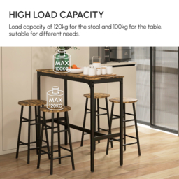 HOMCOM 5 Piece Bar Table Set with 4 Stools, Industrial Bar Table and Stool Set, Dining Table and Chair Set, Rustic Brown - Aosom UK - thumbnail 7