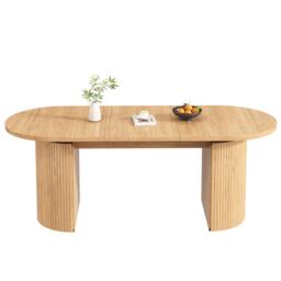 Extendable Dining Table with Vertically Grooved Legs, Space-Saving Dinner Table with Storage Compartment, 160L x 80W x 76H cm, Natural Wood - Aosom UK - thumbnail 2