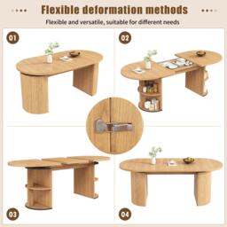 Extendable Dining Table with Vertically Grooved Legs, Space-Saving Dinner Table with Storage Compartment, 160L x 80W x 76H cm, Natural Wood - Aosom UK - thumbnail 4