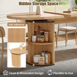 Extendable Dining Table with Vertically Grooved Legs, Space-Saving Dinner Table with Storage Compartment, 160L x 80W x 76H cm, Natural Wood - Aosom UK - thumbnail 5