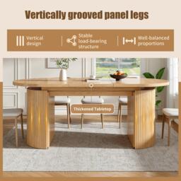 Extendable Dining Table with Vertically Grooved Legs, Space-Saving Dinner Table with Storage Compartment, 160L x 80W x 76H cm, Natural Wood - Aosom UK - thumbnail 6