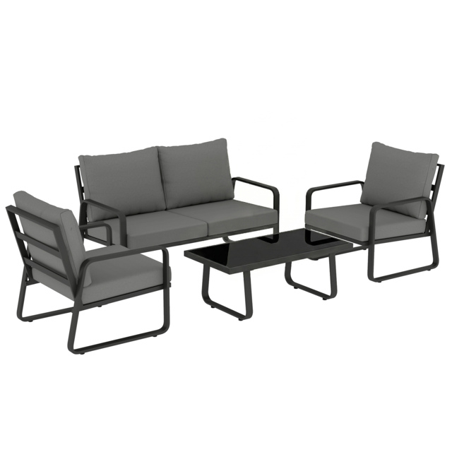 Outsunny 4 Piece Garden Furniture Set, Outdoor Sofa Set with Loveseat, 2 Armchairs, Coffee Table and Cushions - image 1