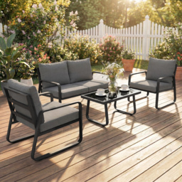 Outsunny 4 Piece Garden Furniture Set, Outdoor Sofa Set with Loveseat, 2 Armchairs, Coffee Table and Cushions - thumbnail 2