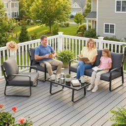 Outsunny 4 Piece Garden Furniture Set, Outdoor Sofa Set with Loveseat, 2 Armchairs, Coffee Table and Cushions - thumbnail 8